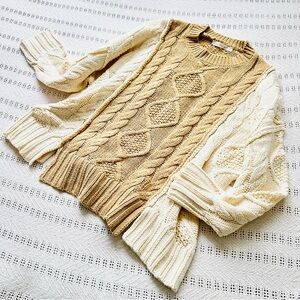 Altar'd State Cable Knit Cardigan in Cream and Tan